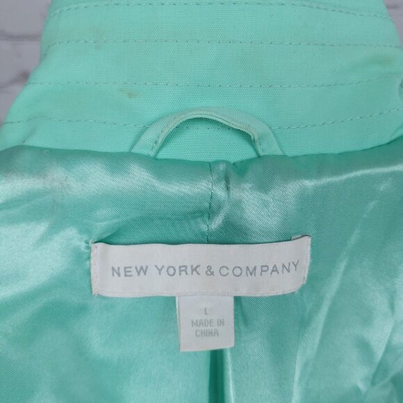 New York & Company Green Belted Double Breasted Trench Pea Coat Jacket Large L - Picture 3 of 16